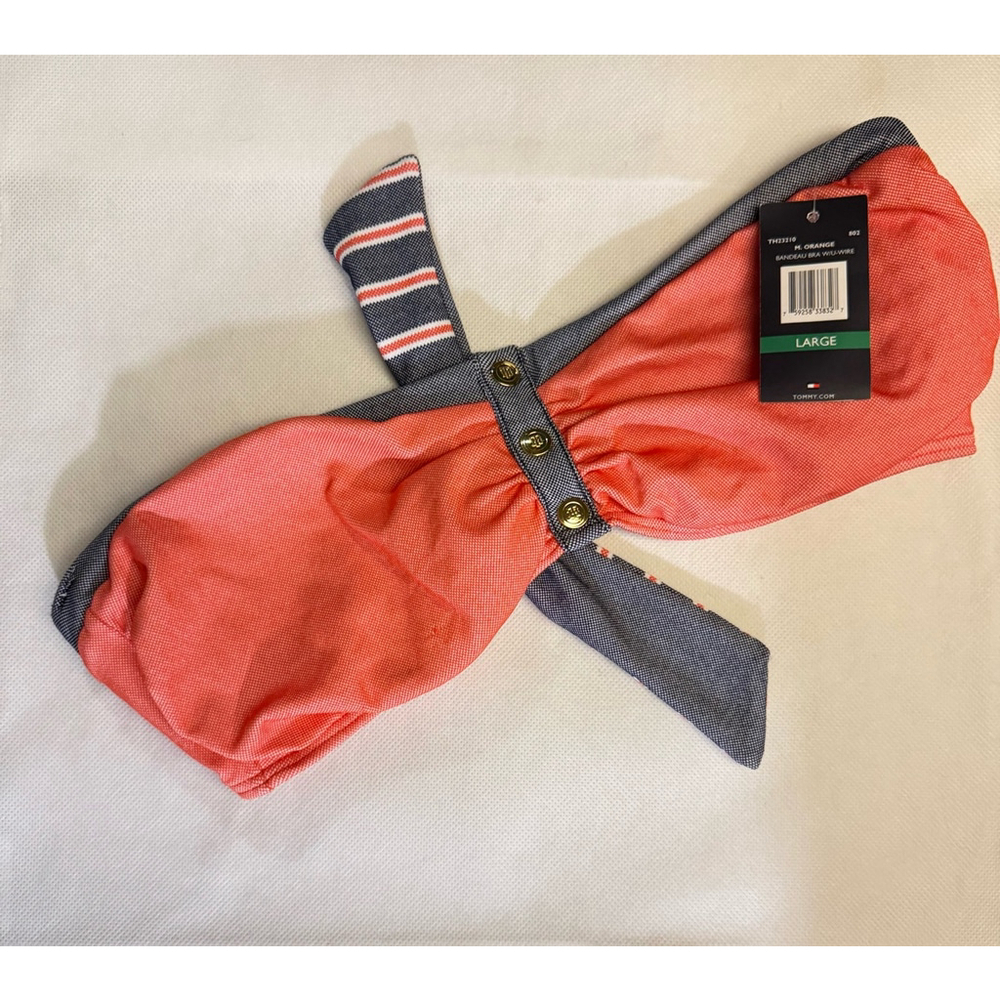 NWT Women's Tommy Hilfiger Bandeau Bra Top Size L Orange Blue underwire